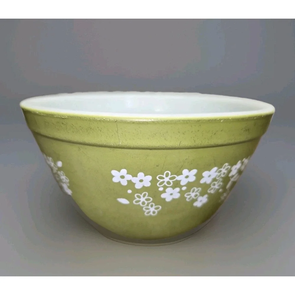 Vintage Pyrex Spring Blossom Crazy Daisy Green Mixing Bowls 401 402 403